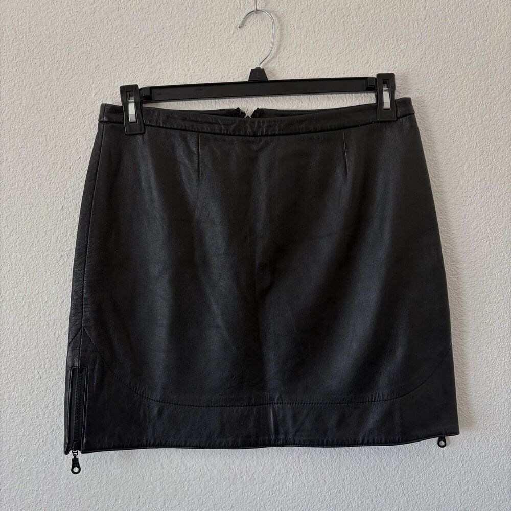 International Concepts INC 100% Leather Black Skirt Zip Size Size 10P Biker Chic